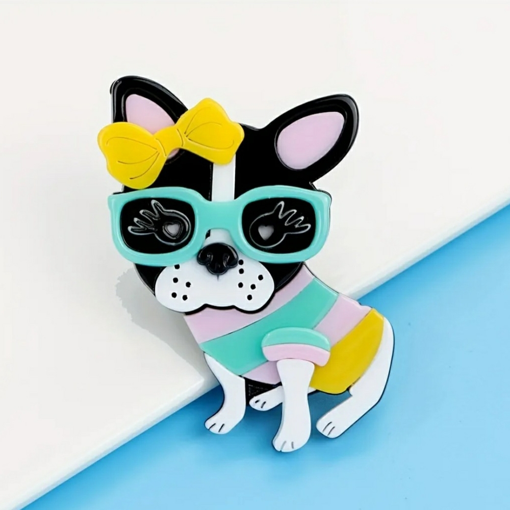NEW Colorful Dog Brooch with Glasses